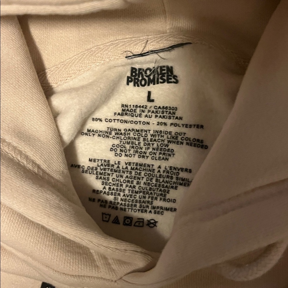 Broken Promises Down On My Luck Sand pullover Hoodie sweater Size Large NWOT - Picture 7 of 7